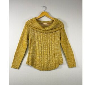 It's Our Time Sweater Women XS Mustard Yellow Cowl Neck‎ Cable Knit J68811